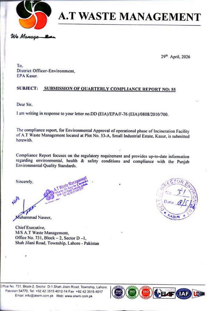 EPA Punjab quarterly compliance report no. 55 — Kasur incinerator