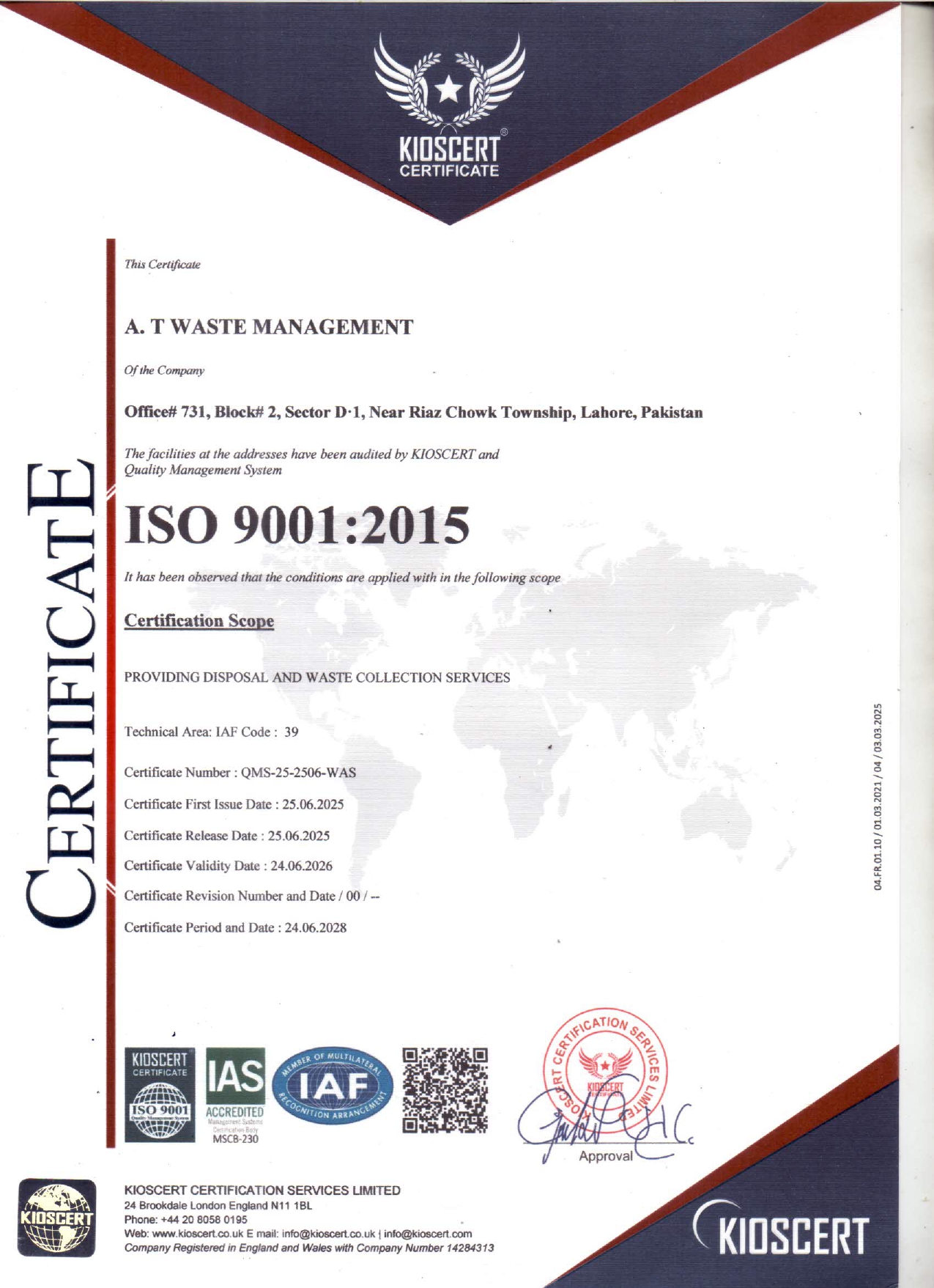 ISO 9001:2015 certificate — KIOSCERT